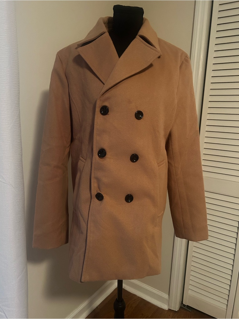 Men's Camel Pea Coat - Classic Double-Breasted Peacoat